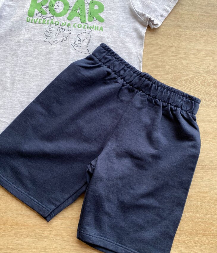fernandaramoskids com br Conjunto Infantil Masculino Camiseta Cinza e Bermuda Azul Marinho 3