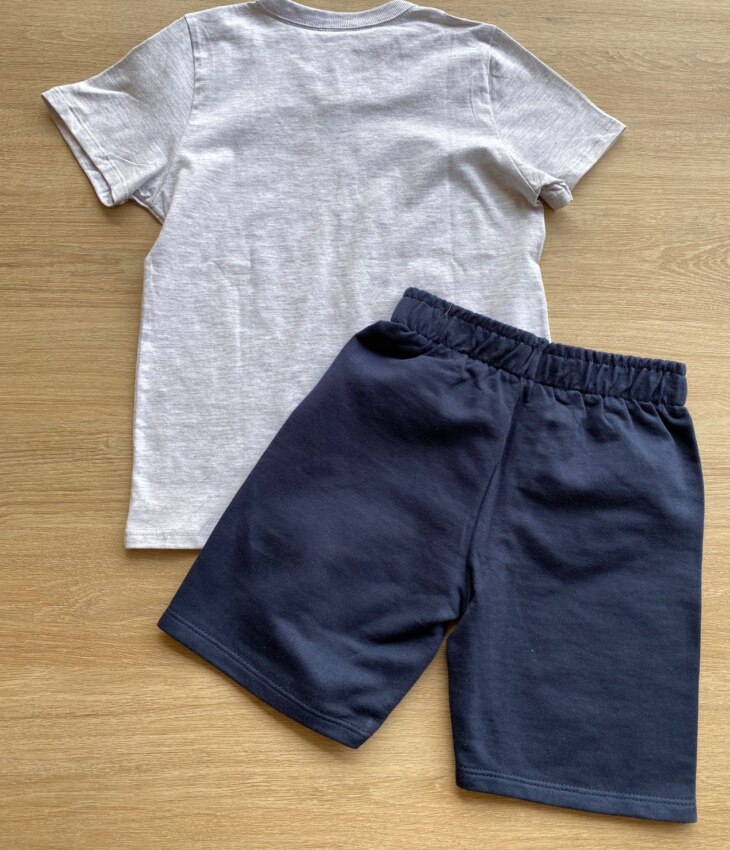 fernandaramoskids com br Conjunto Infantil Masculino Camiseta Cinza e Bermuda Azul Marinho 4