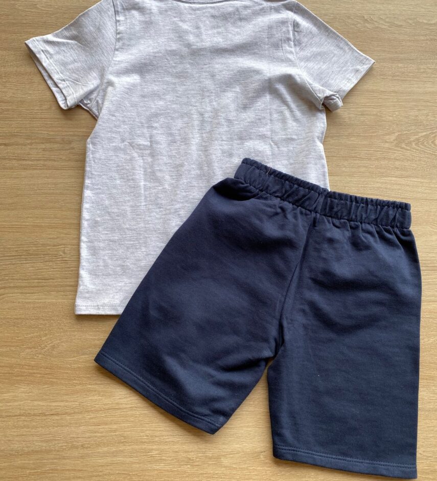 fernandaramoskids com br Conjunto Infantil Masculino Camiseta Cinza e Bermuda Azul Marinho 4