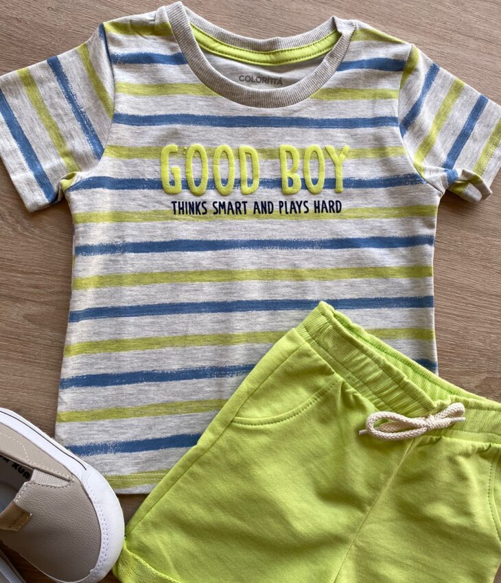 fernandaramoskids com br Conjunto Infantil Masculino Camiseta e Bermuda Good Boy 1