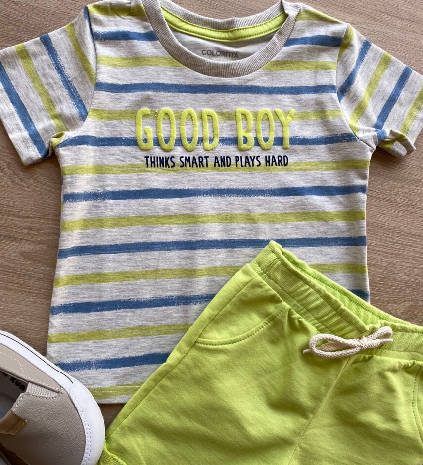 fernandaramoskids com br Conjunto Infantil Masculino Camiseta e Bermuda Good Boy 1