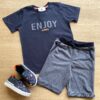 Conjunto Infantil Masculino Camiseta Enjoy e Bermuda Azul Marinho Fernanda Ramos Kids