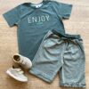 Conjunto Infantil Masculino Camiseta Enjoy e Bermuda Verde Fernanda Ramos Kids