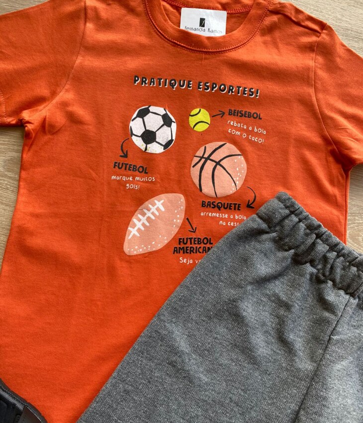 fernandaramoskids com br Conjunto Infantil Masculino Camiseta Laranja e Bermuda Cinza 1