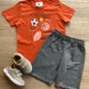 Conjunto Infantil Masculino Camiseta Laranja e Bermuda Cinza Fernanda Ramos Kids
