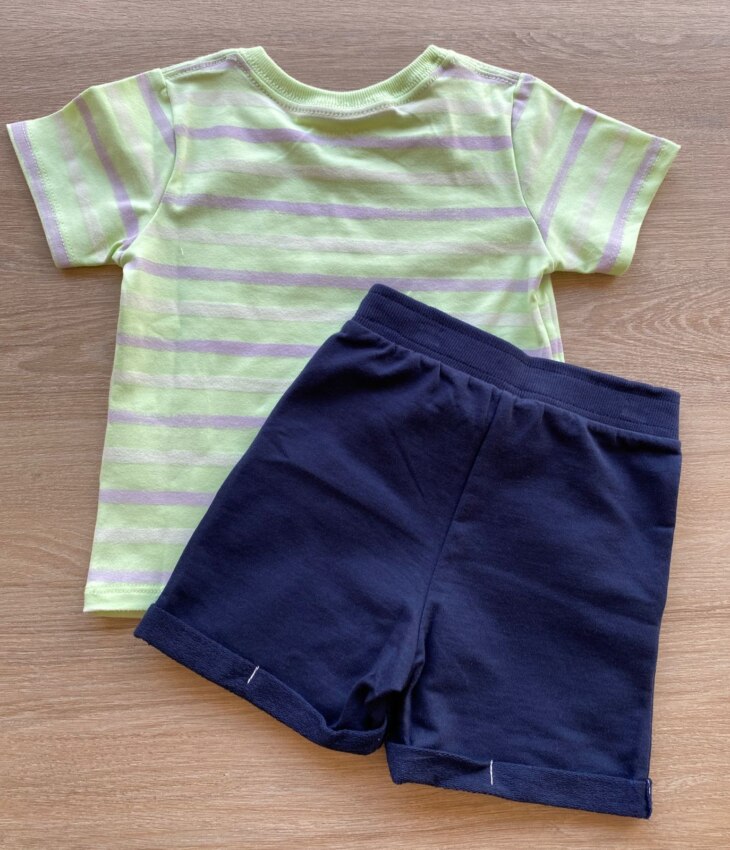 fernandaramoskids com br Conjunto Infantil Masculino Camiseta Listrada Verde e Bermuda Azul 3