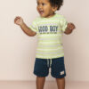 Conjunto Infantil Masculino Camiseta Listrada Verde e Bermuda Azul Fernanda ramos kids