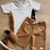 Conjunto Infantil Masculino Camiseta Mesclada e Bermuda Caramelo Fernanda Ramos Kids