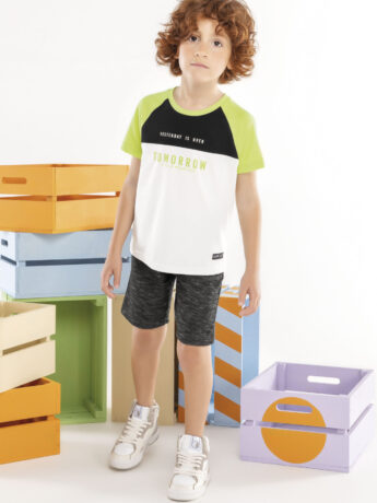 Conjunto Infantil Masculino Camiseta Off White e Bermuda Cinza Fernanda ramos kids