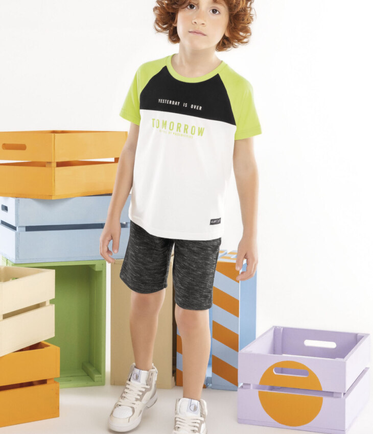 Conjunto Infantil Masculino Camiseta Off White e Bermuda Cinza Fernanda ramos kids