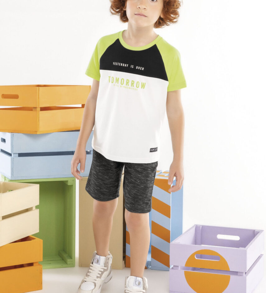 Conjunto Infantil Masculino Camiseta Off White e Bermuda Cinza Fernanda ramos kids
