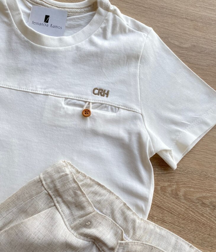 fernandaramoskids com br Conjunto Infantil Masculino Camiseta Off White e Bermuda Cru 1