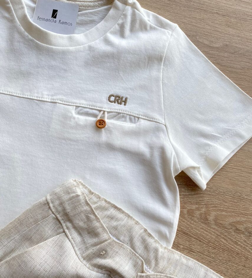 fernandaramoskids com br Conjunto Infantil Masculino Camiseta Off White e Bermuda Cru 1