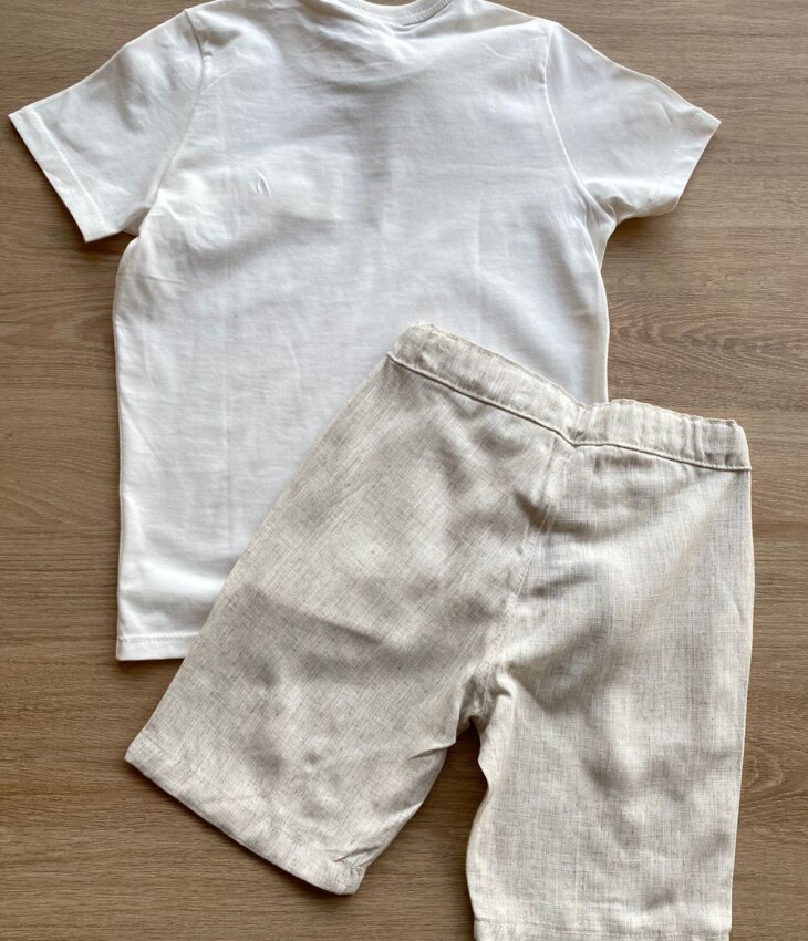 fernandaramoskids com br Conjunto Infantil Masculino Camiseta Off White e Bermuda Cru 4
