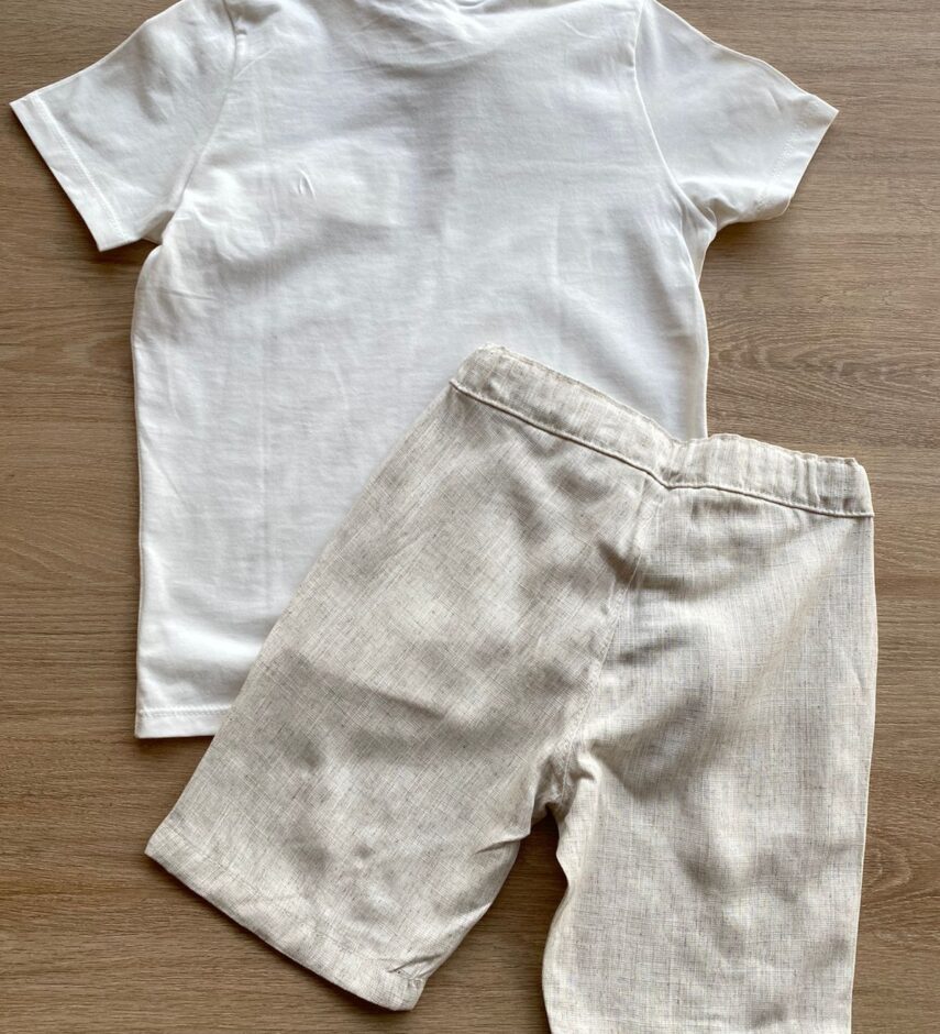 fernandaramoskids com br Conjunto Infantil Masculino Camiseta Off White e Bermuda Cru 4