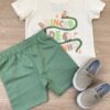 Conjunto Infantil Masculino Camiseta Off White e Bermuda Verde Fernanda Ramos Kids