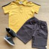 Conjunto Infantil Masculino Camiseta Polo Amarela e Bermuda Sarja Fernanda Ramos Kids