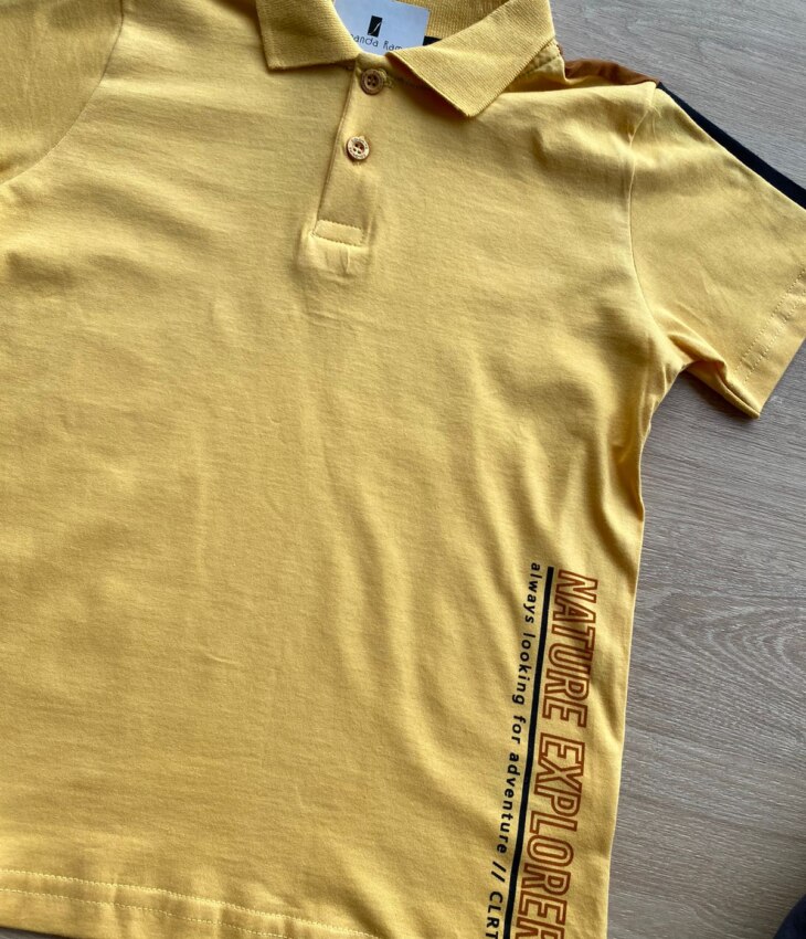 fernandaramoskids com br Conjunto Infantil Masculino Camiseta Polo Amarela e Bermuda Sarja 2