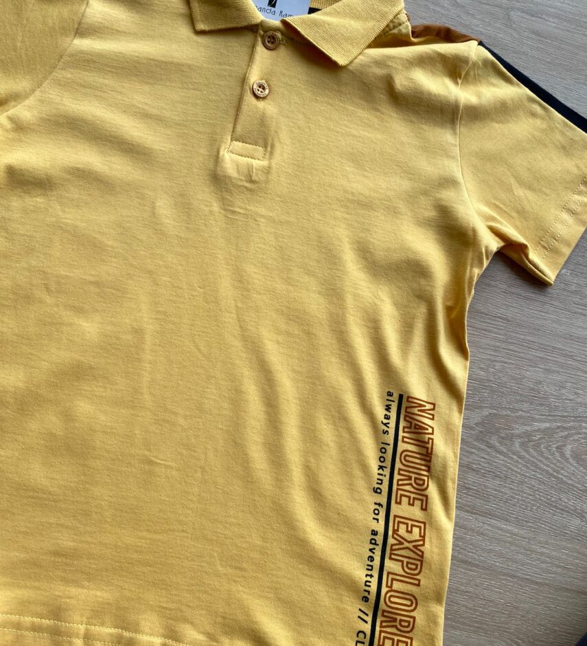 fernandaramoskids com br Conjunto Infantil Masculino Camiseta Polo Amarela e Bermuda Sarja 2