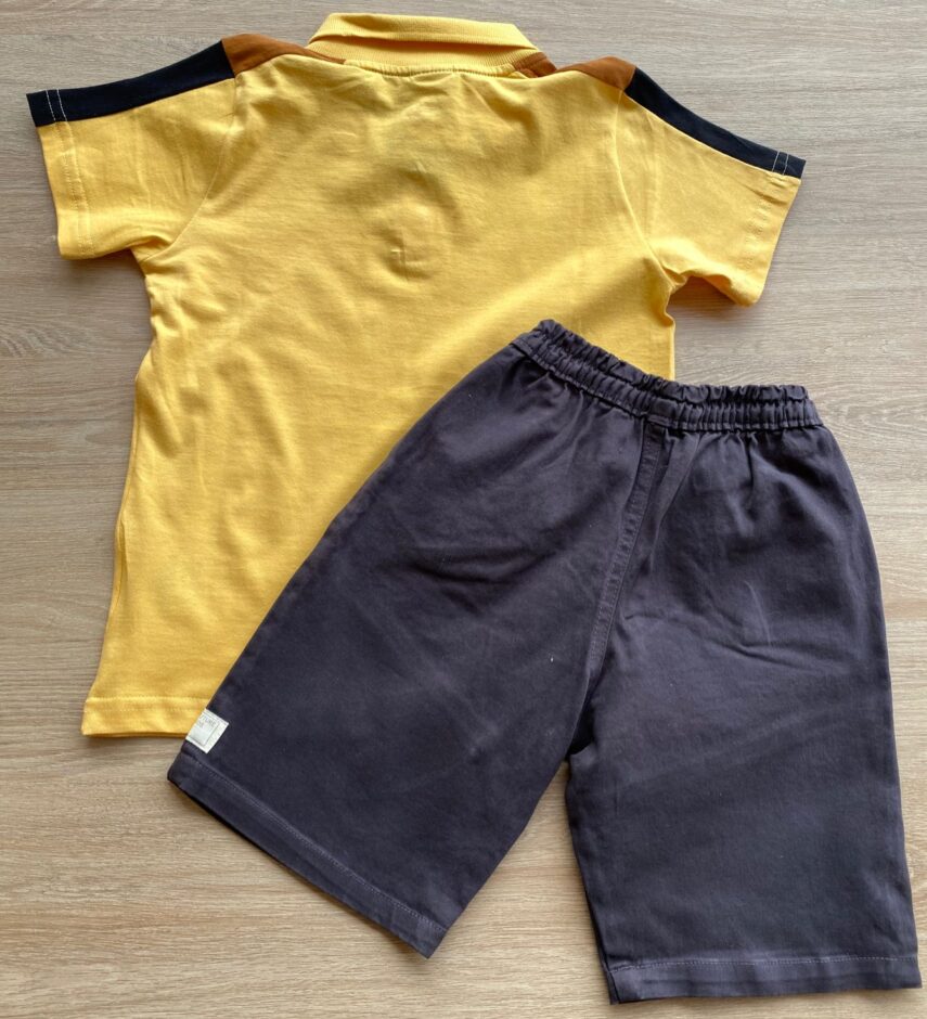 fernandaramoskids com br Conjunto Infantil Masculino Camiseta Polo Amarela e Bermuda Sarja 3
