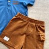 fernandaramoskids com br Conjunto Infantil Masculino Camiseta Polo Azul Bermuda Caramelo 1