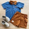 Conjunto Infantil Masculino Camiseta Polo Azul Bermuda Caramelo Fernanda Ramos Kids