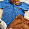 fernandaramoskids com br Conjunto Infantil Masculino Camiseta Polo Azul Bermuda Caramelo 2