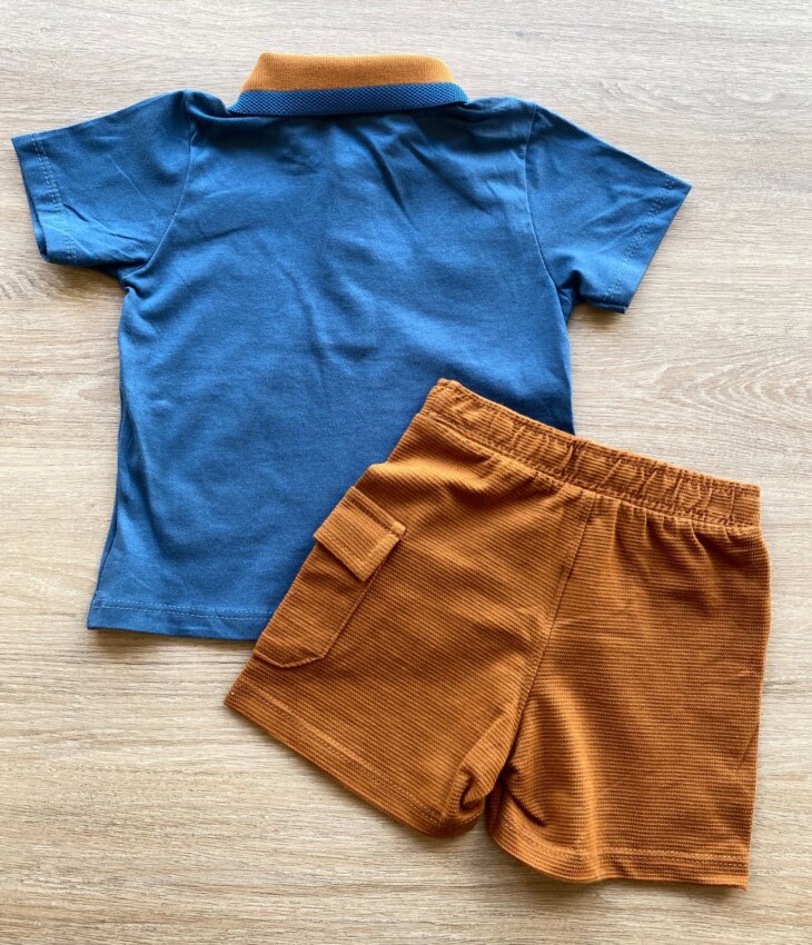 fernandaramoskids com br Conjunto Infantil Masculino Camiseta Polo Azul Bermuda Caramelo 3