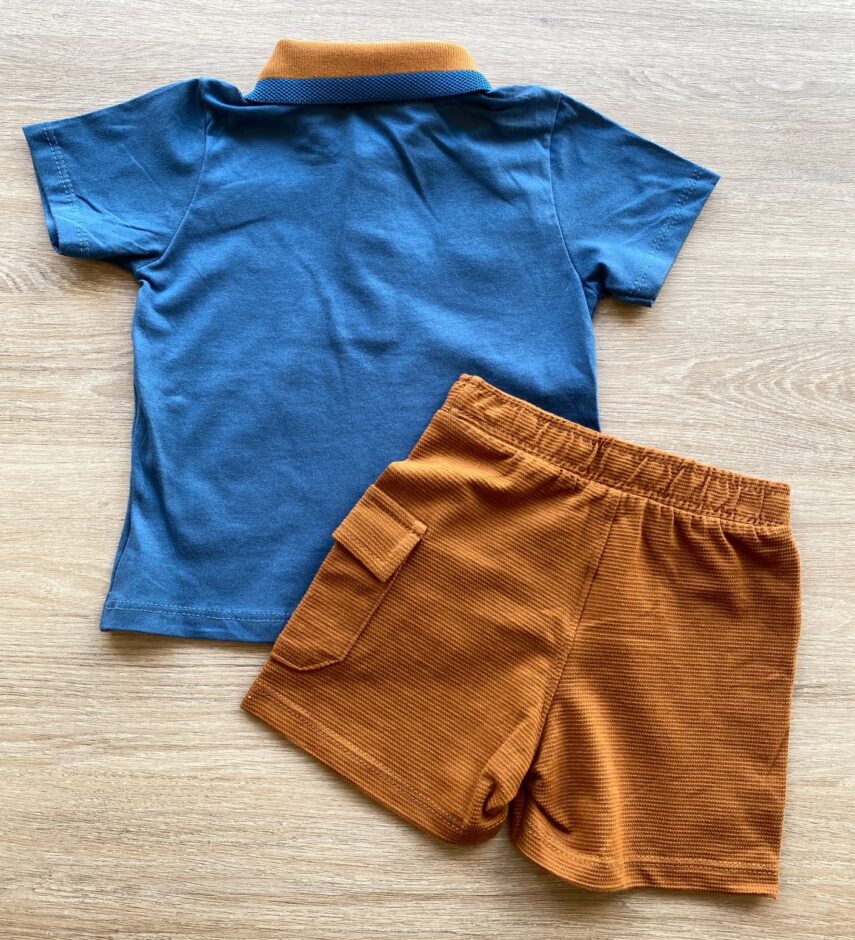 fernandaramoskids com br Conjunto Infantil Masculino Camiseta Polo Azul Bermuda Caramelo 3