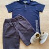 Conjunto Infantil Masculino Camiseta Polo Azul e Bermuda Sarja Fernanda Ramos Store