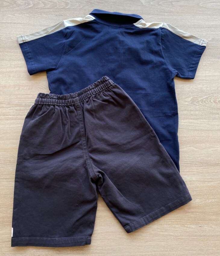 fernandaramoskids com br Conjunto Infantil Masculino Camiseta Polo Azul e Bermuda Sarja 3