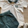 fernandaramoskids com br Conjunto Infantil Masculino Camiseta Polo Bege Bermuda Verde 1