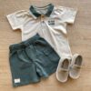 Conjunto Infantil Masculino Camiseta Polo Bege Bermuda Verde Fernanda Ramos Kids