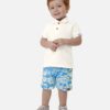 Conjunto Infantil Masculino Camiseta Polo Branco Bermuda Azul Fernanda Ramos Kids