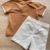 fernandaramoskids com br Conjunto Infantil Masculino Camiseta Polo Caramelo Bermuda Off White 4