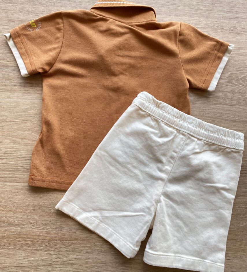fernandaramoskids com br Conjunto Infantil Masculino Camiseta Polo Caramelo Bermuda Off White 4
