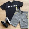 Conjunto Infantil Masculino Camiseta Preta e Bermuda Cinza Fernanda Ramos Kids