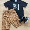 Conjunto Infantil Masculino Camiseta Preta e Bermuda Estampada Fernanda Ramos Store