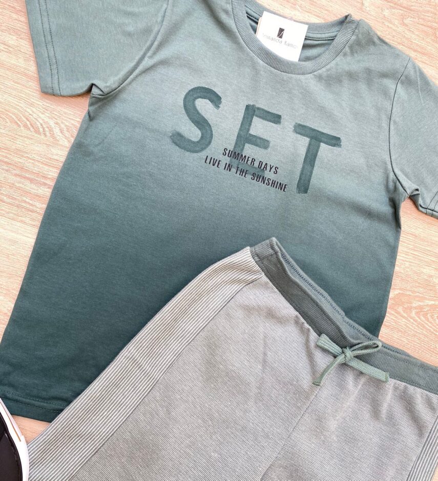 fernandaramoskids com br Conjunto Infantil Masculino Camiseta Set e Bermuda Verde 1