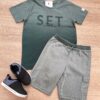 Conjunto Infantil Masculino Camiseta Set e Bermuda Verde Fernanda Ramos Kids