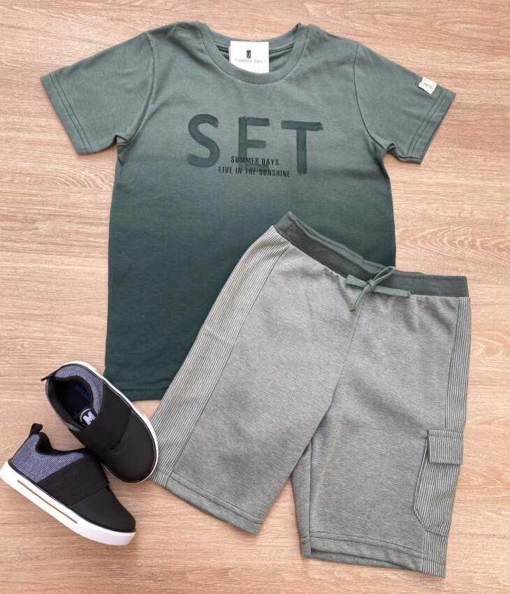 Conjunto Infantil Masculino Camiseta Set e Bermuda Verde Fernanda Ramos Kids