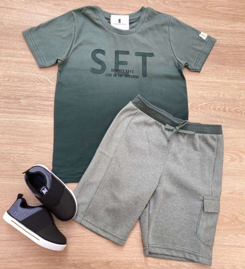 Conjunto Infantil Masculino Camiseta Set e Bermuda Verde Fernanda Ramos Kids