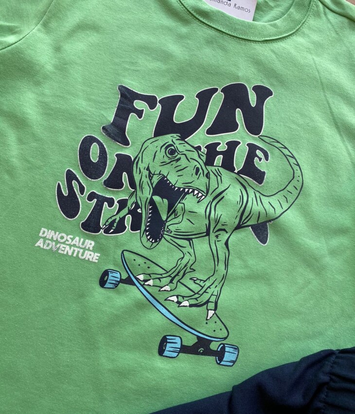 fernandaramoskids com br Conjunto Infantil Masculino Camiseta Verde e Bermuda Azul 1