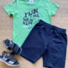Conjunto Infantil Masculino Camiseta Verde e Bermuda Azul Fernanda Ramos Kids