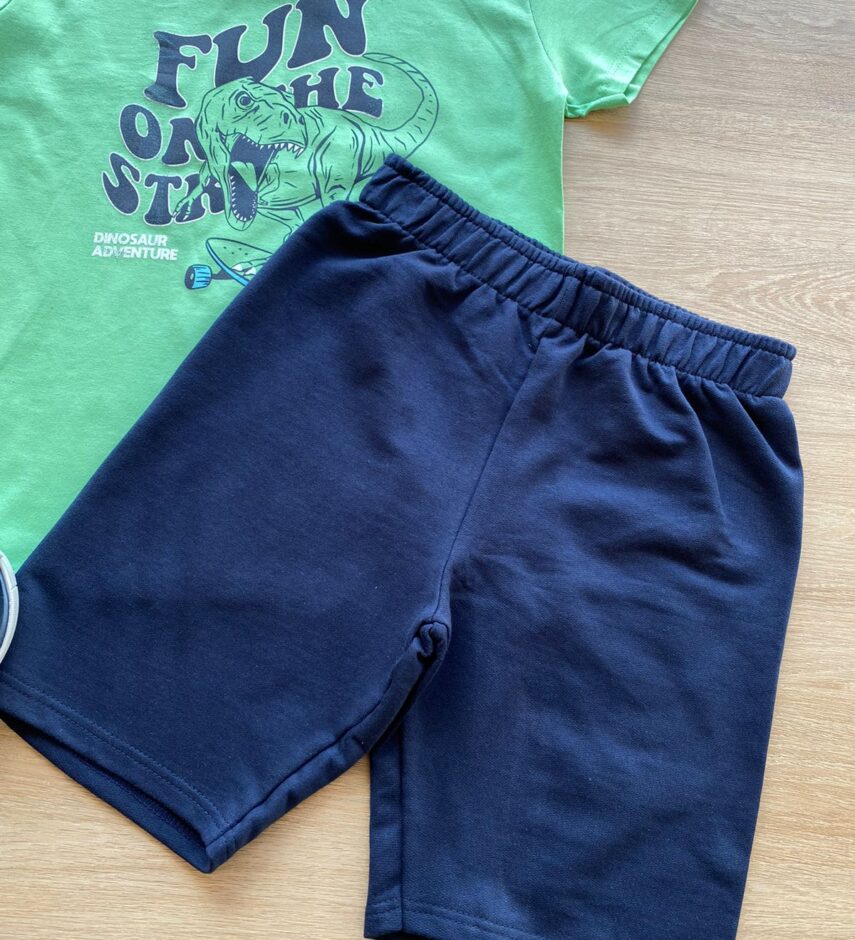 fernandaramoskids com br Conjunto Infantil Masculino Camiseta Verde e Bermuda Azul 2