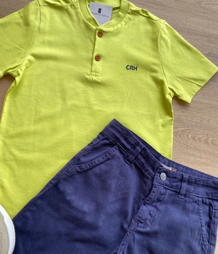 fernandaramoskids com br Conjunto Infantil Masculino Camiseta Verde e Bermuda Jeans 2