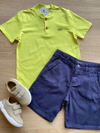 Conjunto Infantil Masculino Camiseta Verde e Bermuda Jeans Fernanda Ramos Kids