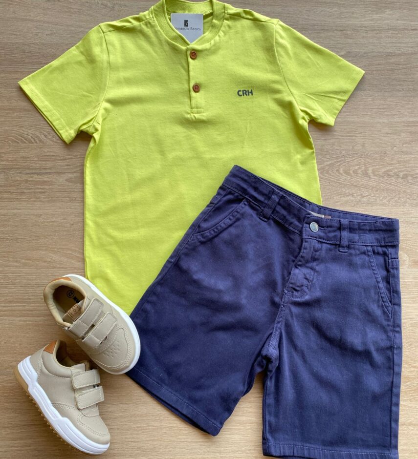 Conjunto Infantil Masculino Camiseta Verde e Bermuda Jeans Fernanda Ramos Kids