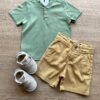 Conjunto Infantil Masculino Camiseta Verde e Bermuda Jeans Bege Fernanda Ramos Kids