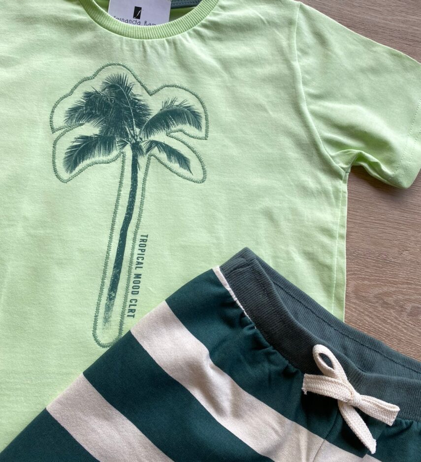fernandaramoskids com br Conjunto Infantil Masculino Camiseta Verde e Bermuda Listrada+1